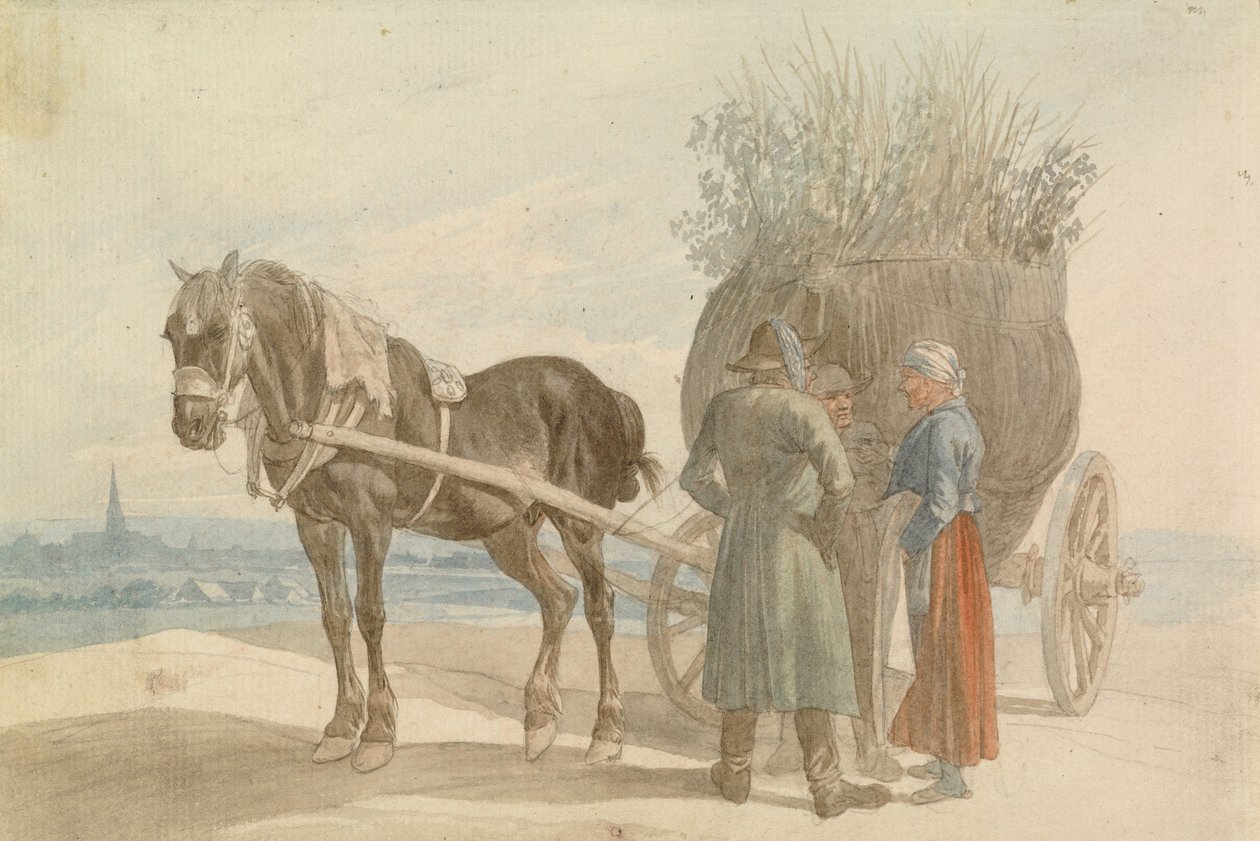 Østerrikske bønder med hest og vogn, med Wien i det fjerne av Johann Adam Klein