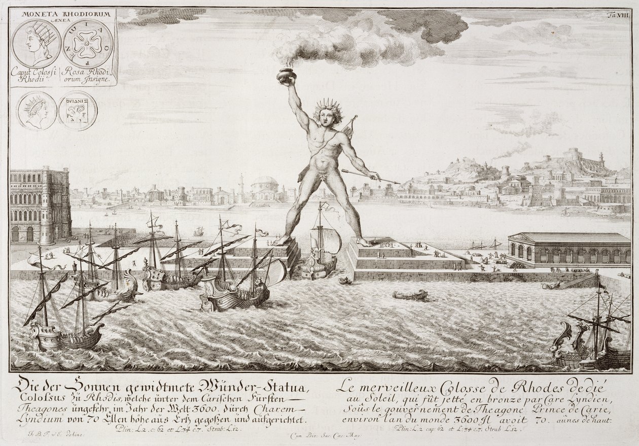 The Colossus of Rhodes, fra "Draft of a Historic Architecture", 1721 av Johann Bernhard Fischer von Erlach
