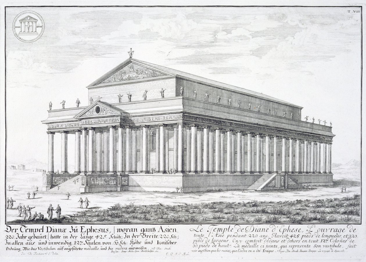 Diana-tempelet i Efesos, Tyrkia, fra "Utkast til en historisk arkitektur", 1721 av Johann Bernhard Fischer von Erlach