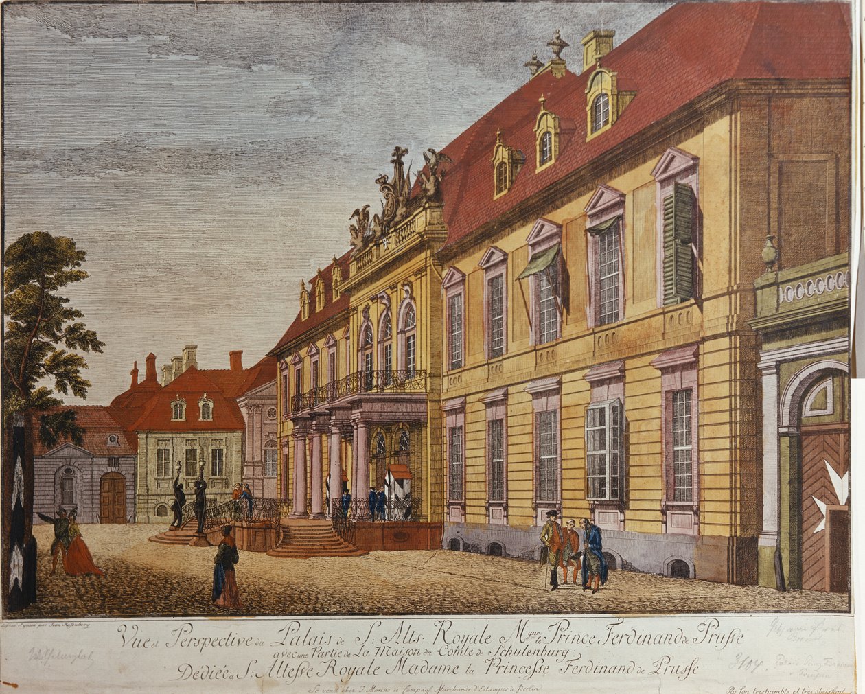 Palasset til prins Ferdinand av Preussen, Berlin (håndfarget gravering) av Johann Carl Wilhelm Rosenberg