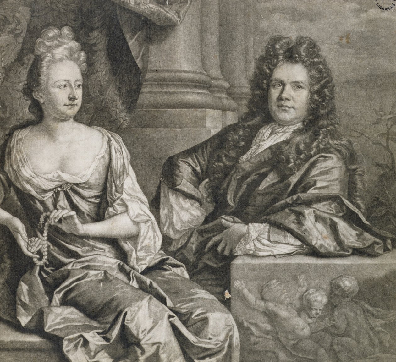 Mr og Mrs Gibbons, gravert av John Smith (mezzotintgravering) av Johann Closterman