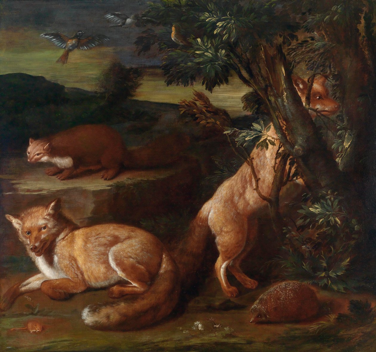 Ville dyr foran en landskapsbakgrunn av Johann Friedrich Grooth