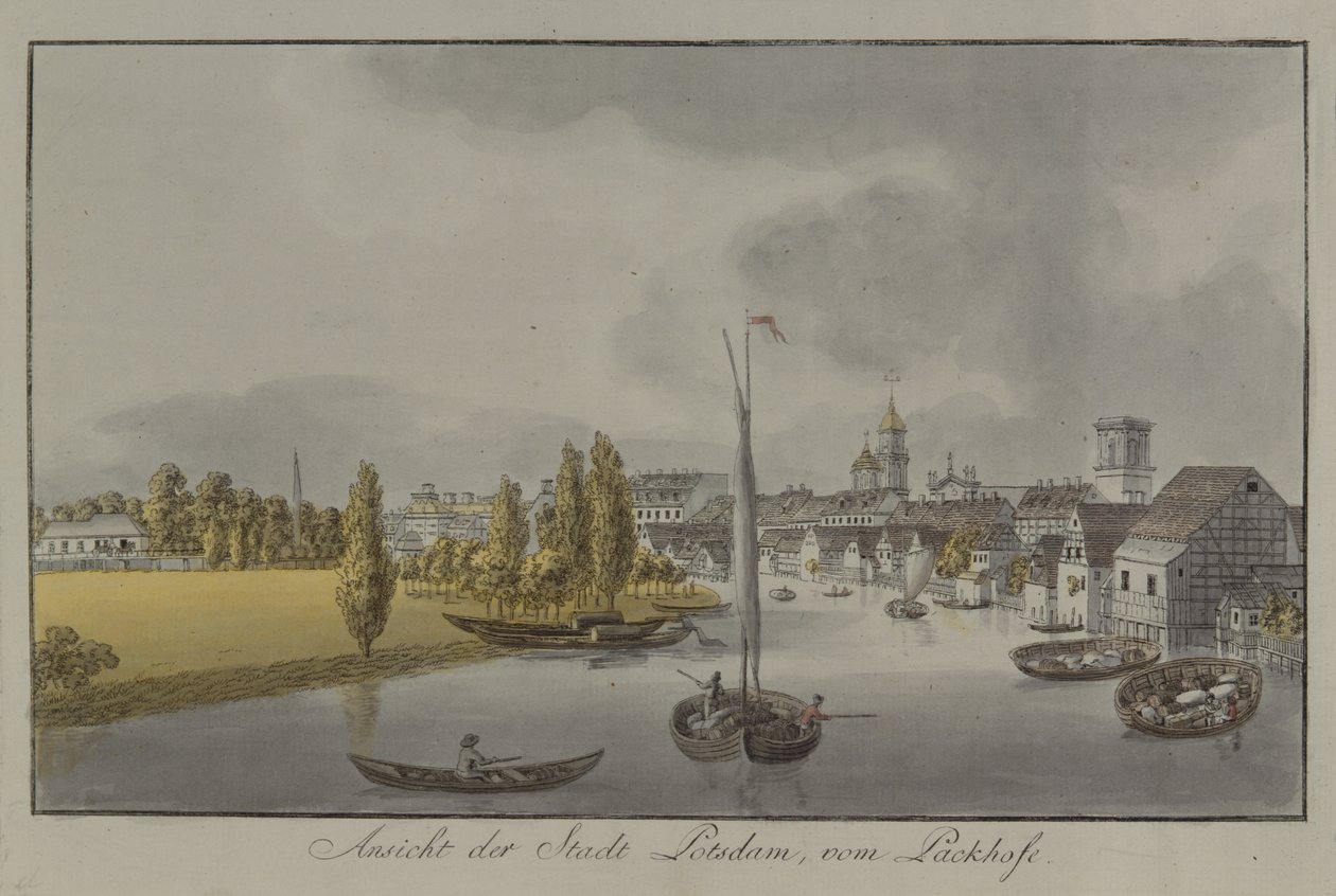 Utsikt over Potsdam, ca. 1796 (håndfarget gravering) av Johann Friedrich Nagel