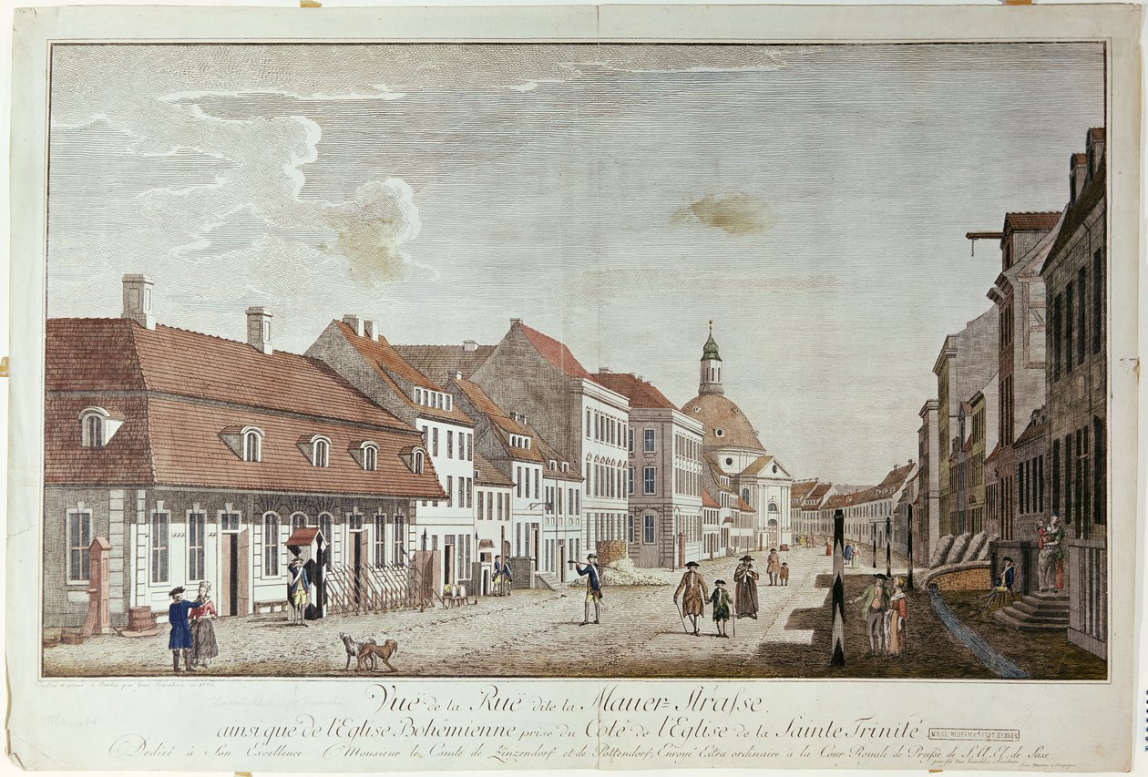 Utsikt over Mauer Strasse, Berlin, 1776 av Johann Georg Rosenberg