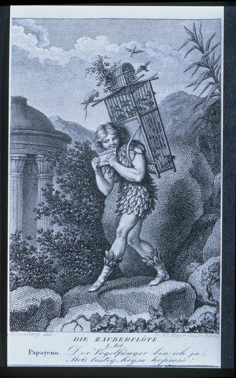 Papageno: Jeg er fuglefangeren, ja! Alltid munter, fiddle-di-i, fiddle-di-da!, 1. akt av 
