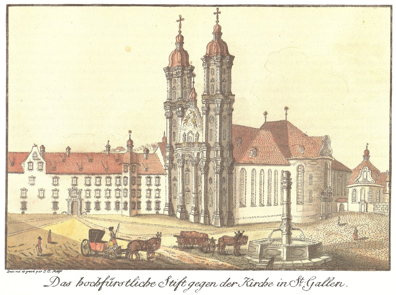 Det høye fyrstelige klosteret mot kirken i St. Gallen (original tittel) av Johann Konrad Mayr