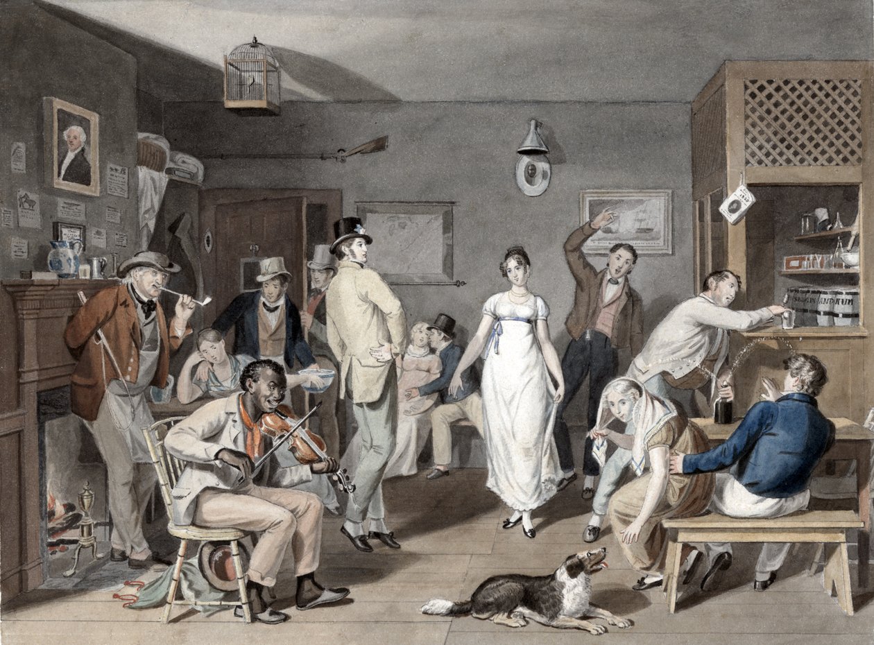 Countrydans, ca. 1820 (håndfarget gravering) av Johann Ludwig Krimmel