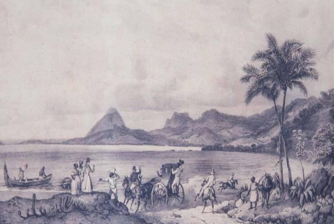 Lagoa das Tretas nå Rodrigo de Freitas Lagoon av Johann Moritz Rugendas