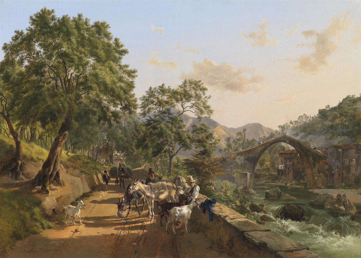 Hvil på veien (Loro Ciuffenna Bridge, Arezzo) av Johann Nepomuk Rauch