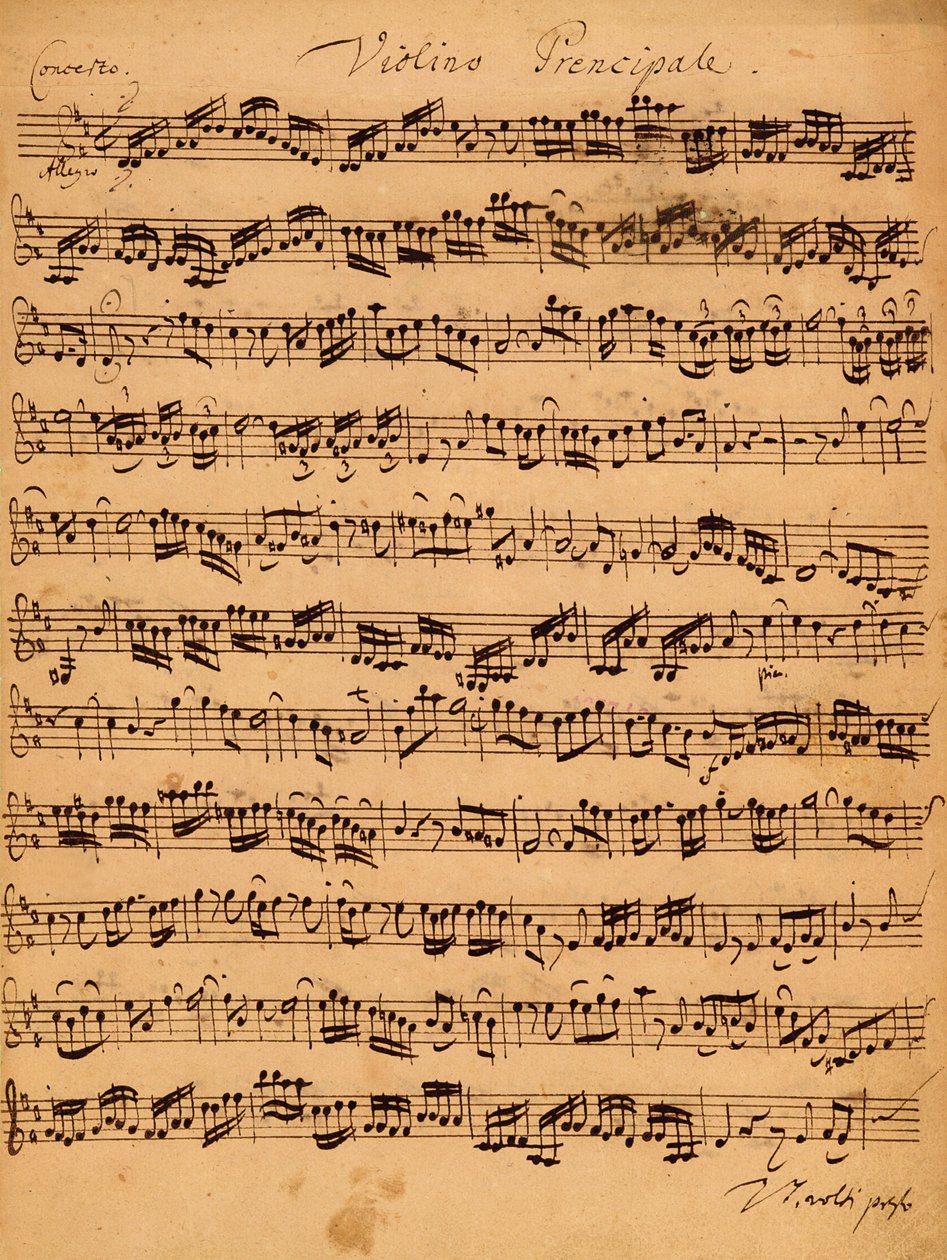 Brandenburger Concertos, nr. 5 D-Dur, 1721 (penn og blekk på papir) (se også 308416) av Johann Sebastian Bach