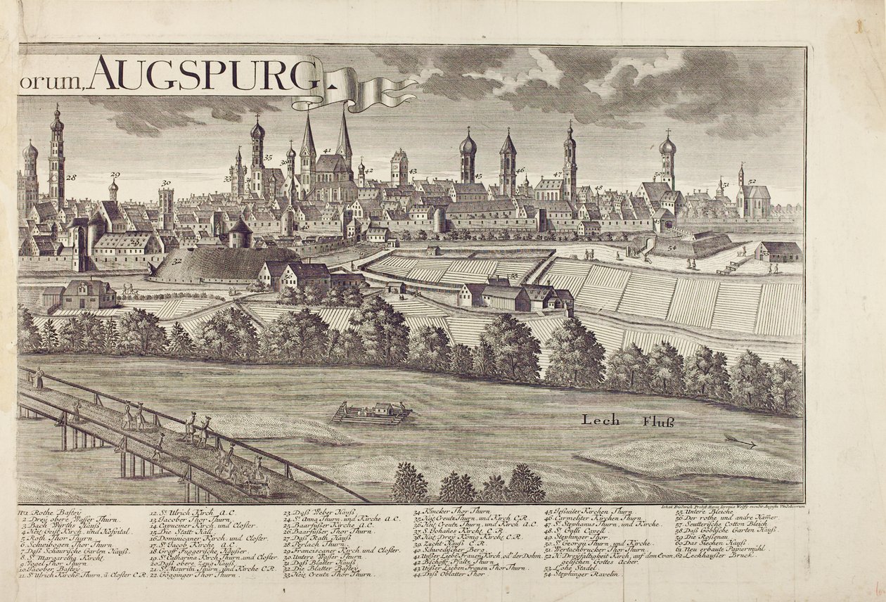 Panoramautsikt over Augsburg (se også 273944) av Johann Thomas Kraus