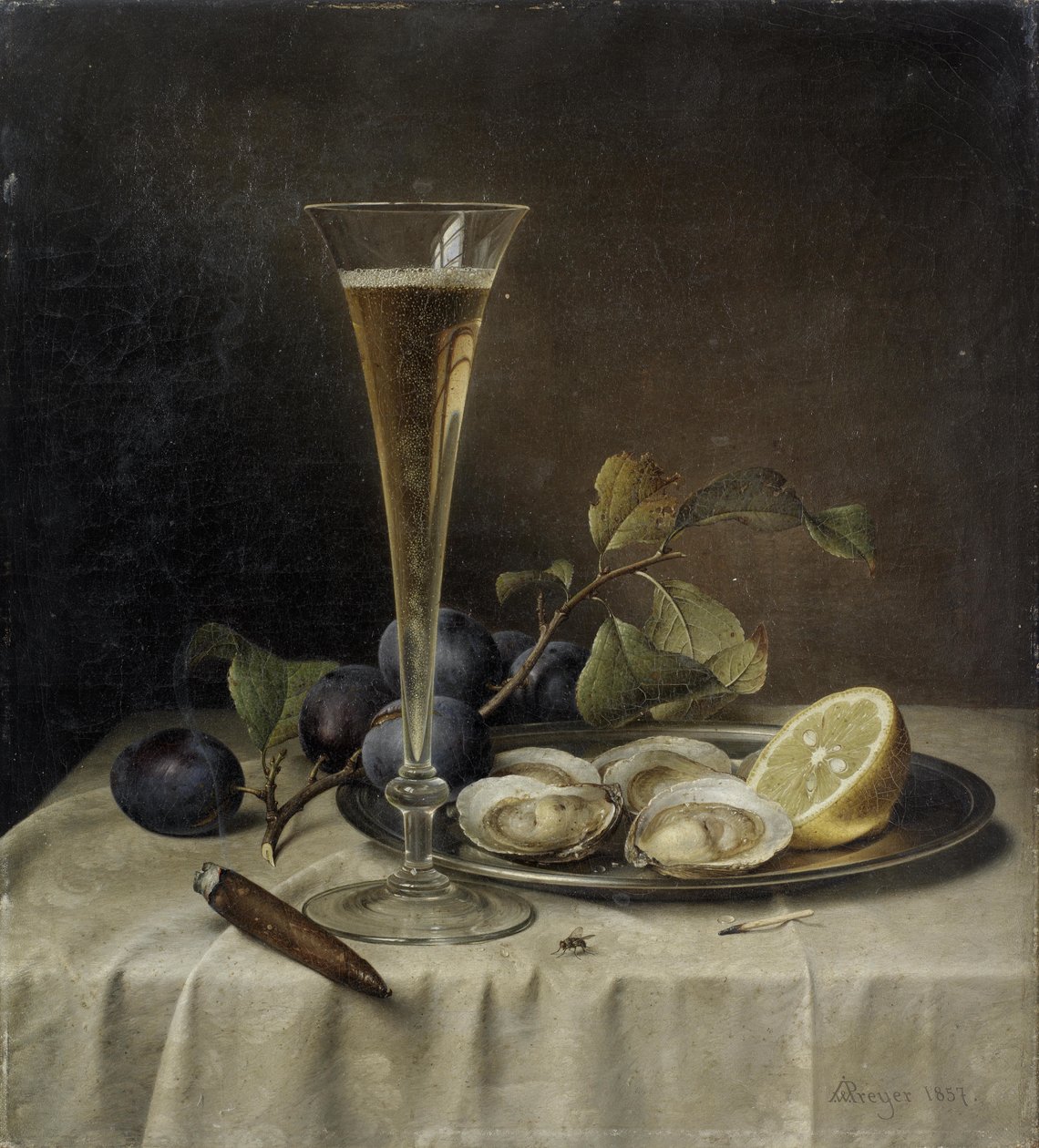 Stilleben med champagne og østers av Johann Wilhelm Preyer