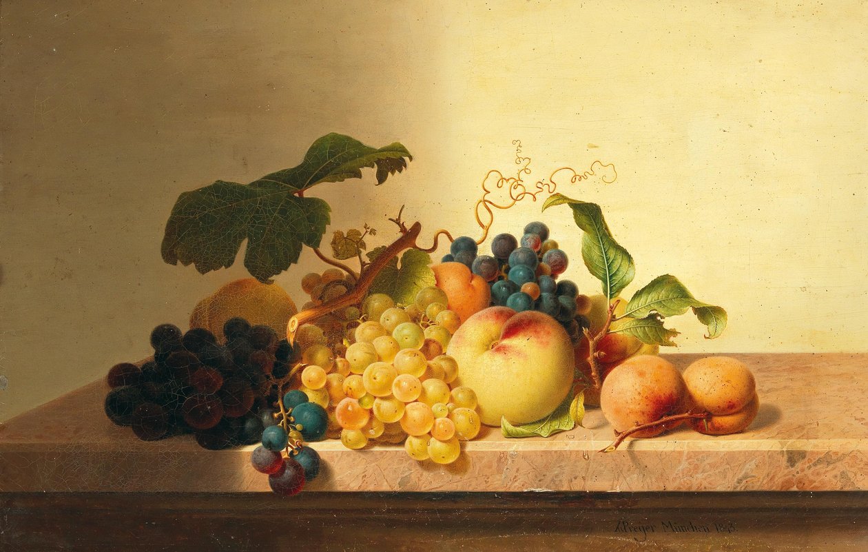 Stilleben med druer, fersken og aprikoser av Johann Wilhelm Preyer