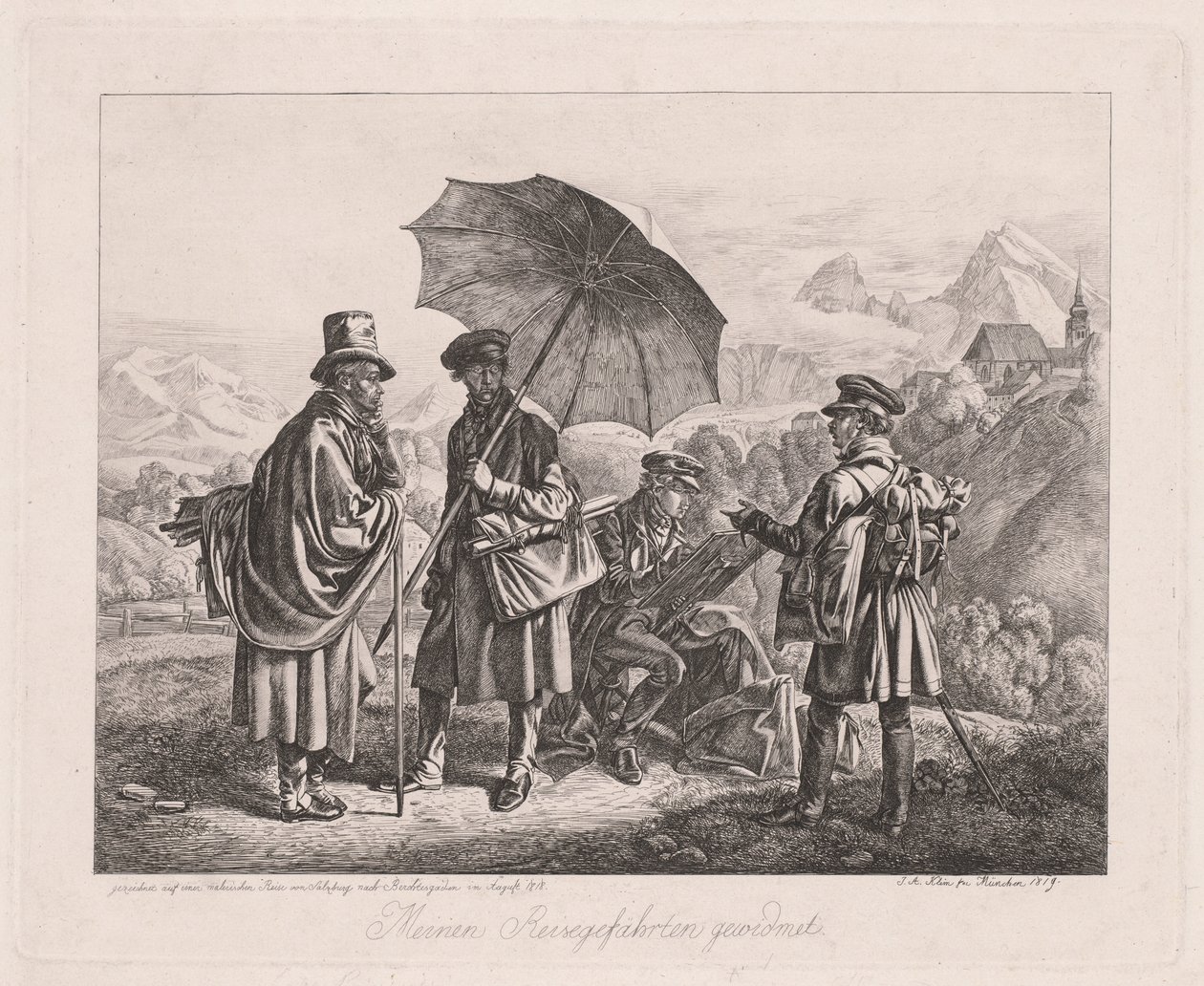 Kunstnerne på deres reise, 1819. av Johann Adam Klein