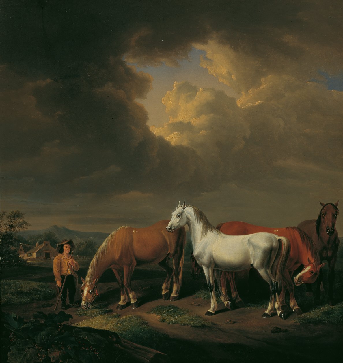 Fem gårdshester av Johann Baptist Michael Dallinger von Dalling