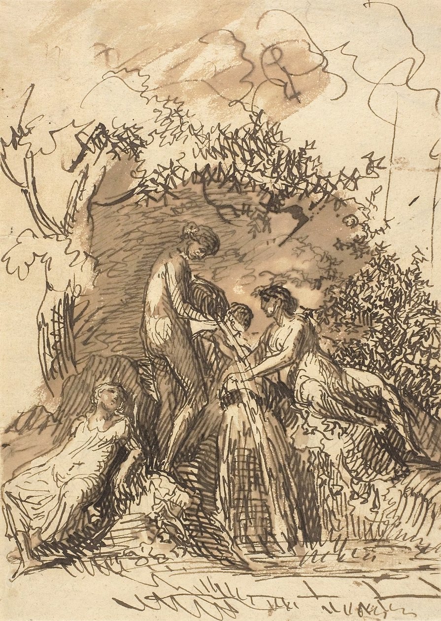 Unge jenter ved en fontene, ca. 1790-99 av Johann Christian Reinhart