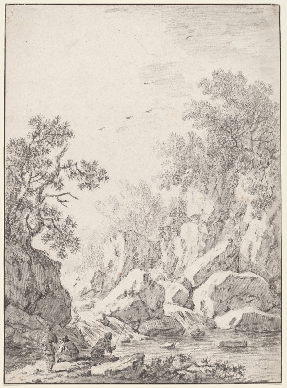 En foss ved Rock Cliffs, 1750-tallet. av Johann Christoph Dietzsch