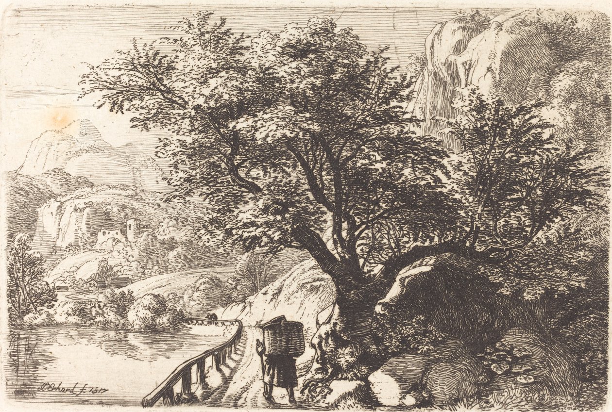 Bonde går langs en elv av Johann Christoph Erhard