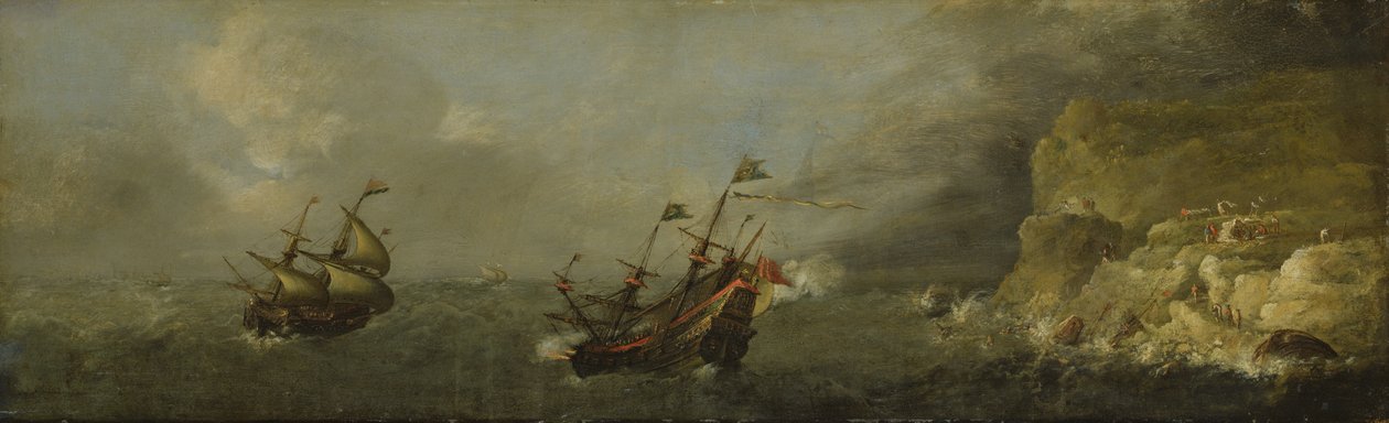 Seascape (olje på eikepanel) av Johann Georg Stuhr