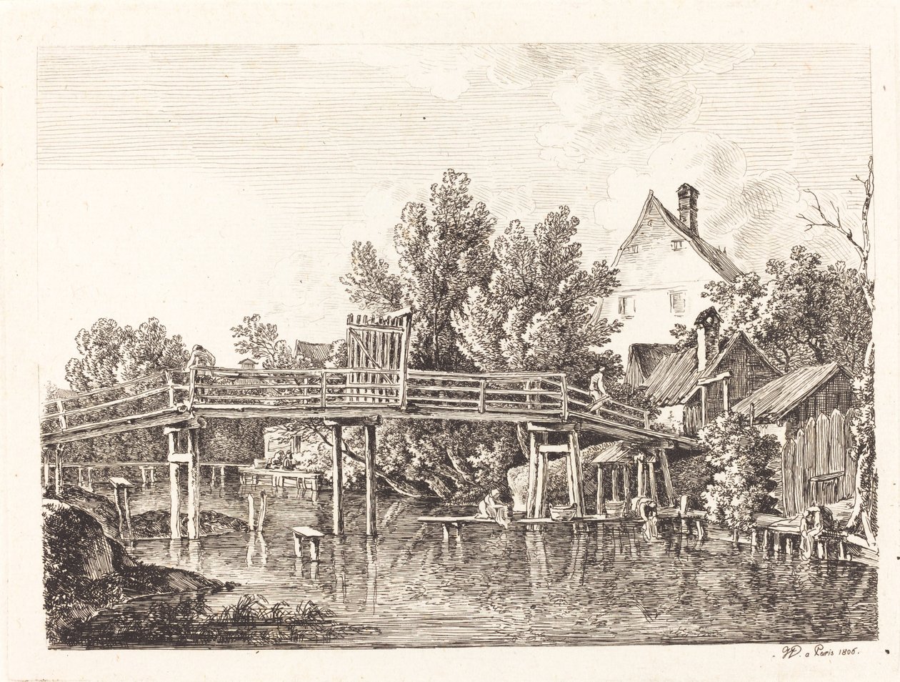 Den lille Isar gangbroen, 1806. av Johann Georg von Dillis