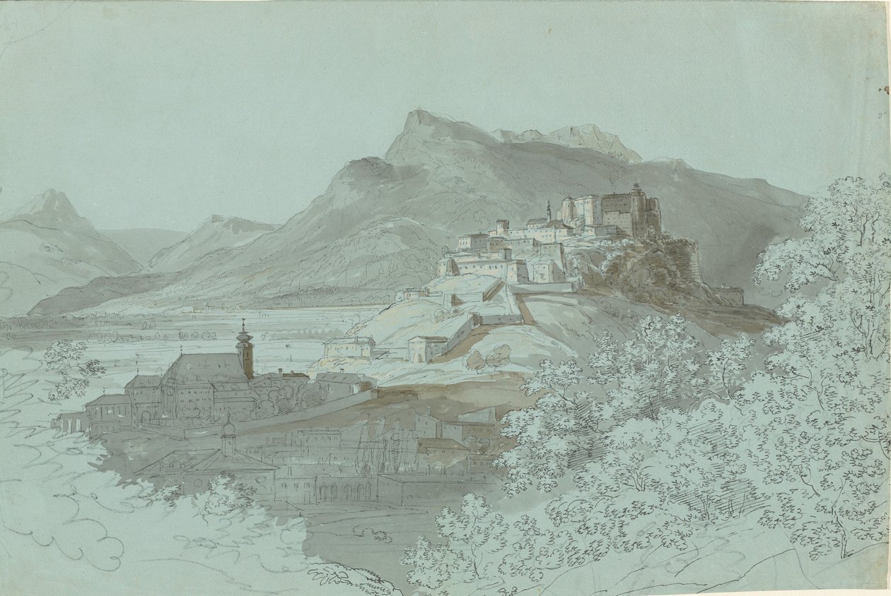 Utsikt over Salzburg, 1820-årene. av Johann Georg von Dillis