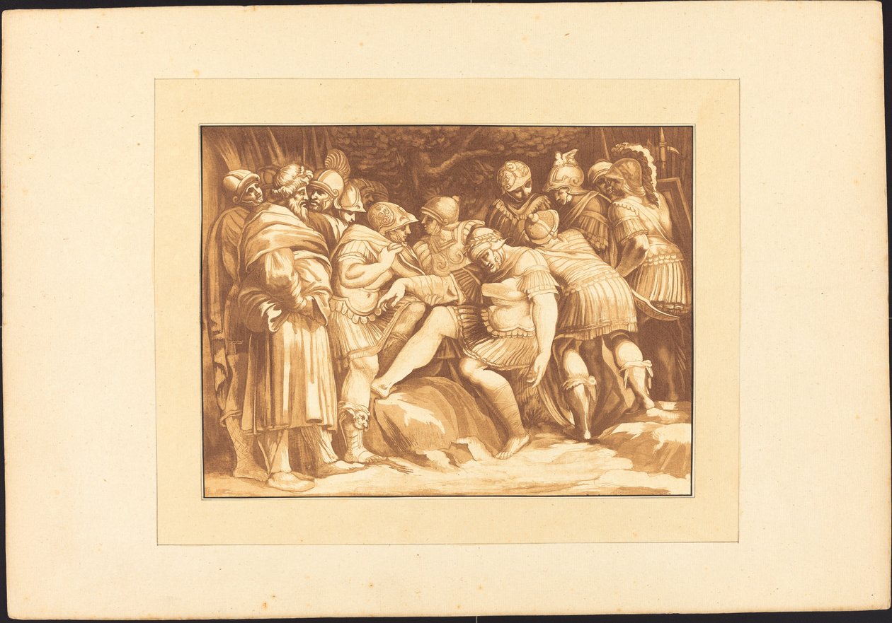 Døende Epaminondas av Johann Gottlieb Prestel after Polidoro da Caravaggio