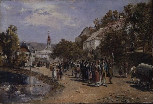 Prosesjon i en landsbygate i Østerrike av Johann Hamza