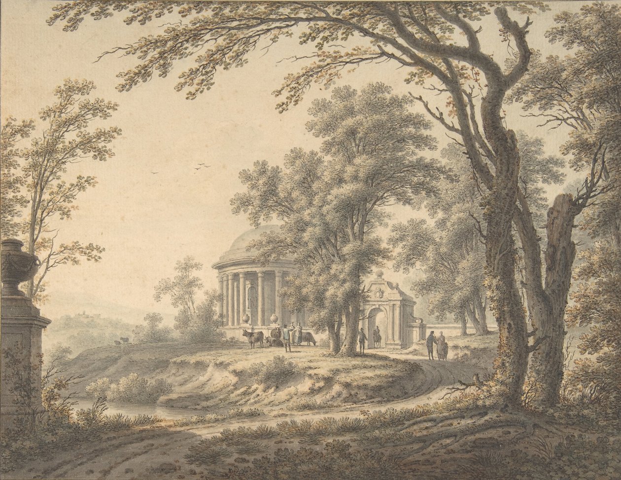 Idyllisk landskap med tempel, 1770. av Johann Heinrich Muntz
