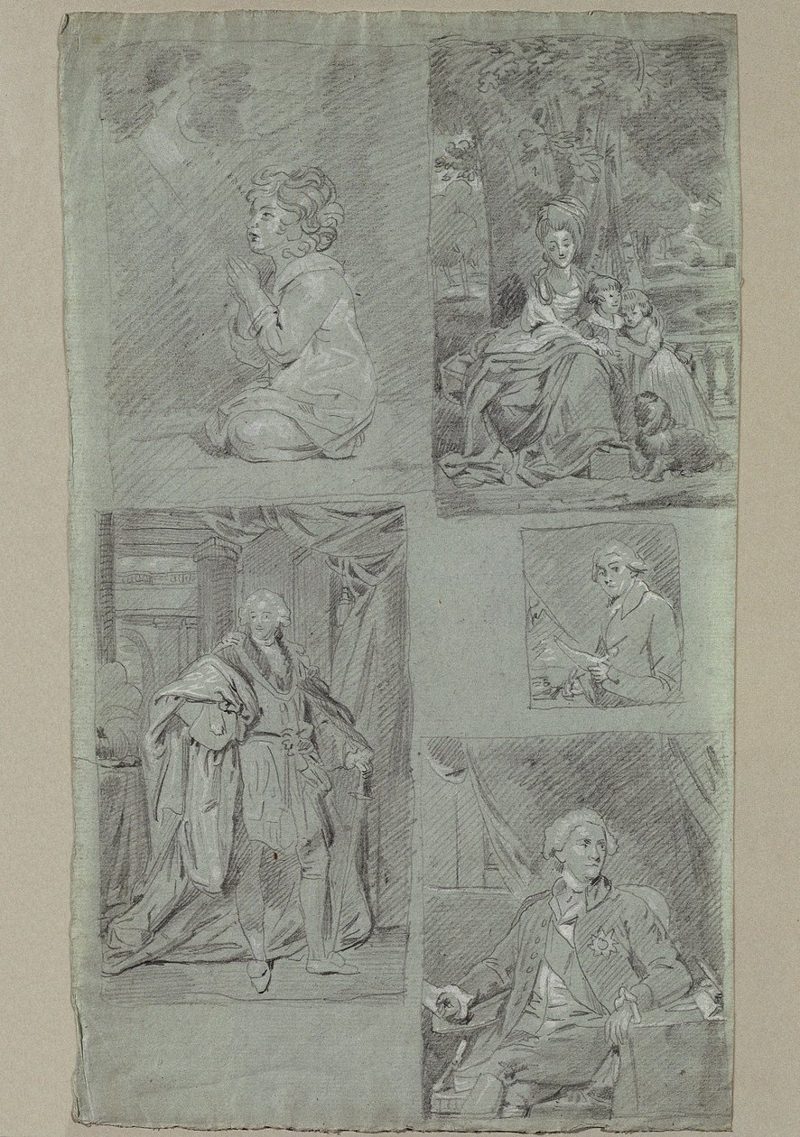 5 Portrettstudien av Johann Peter Krafft