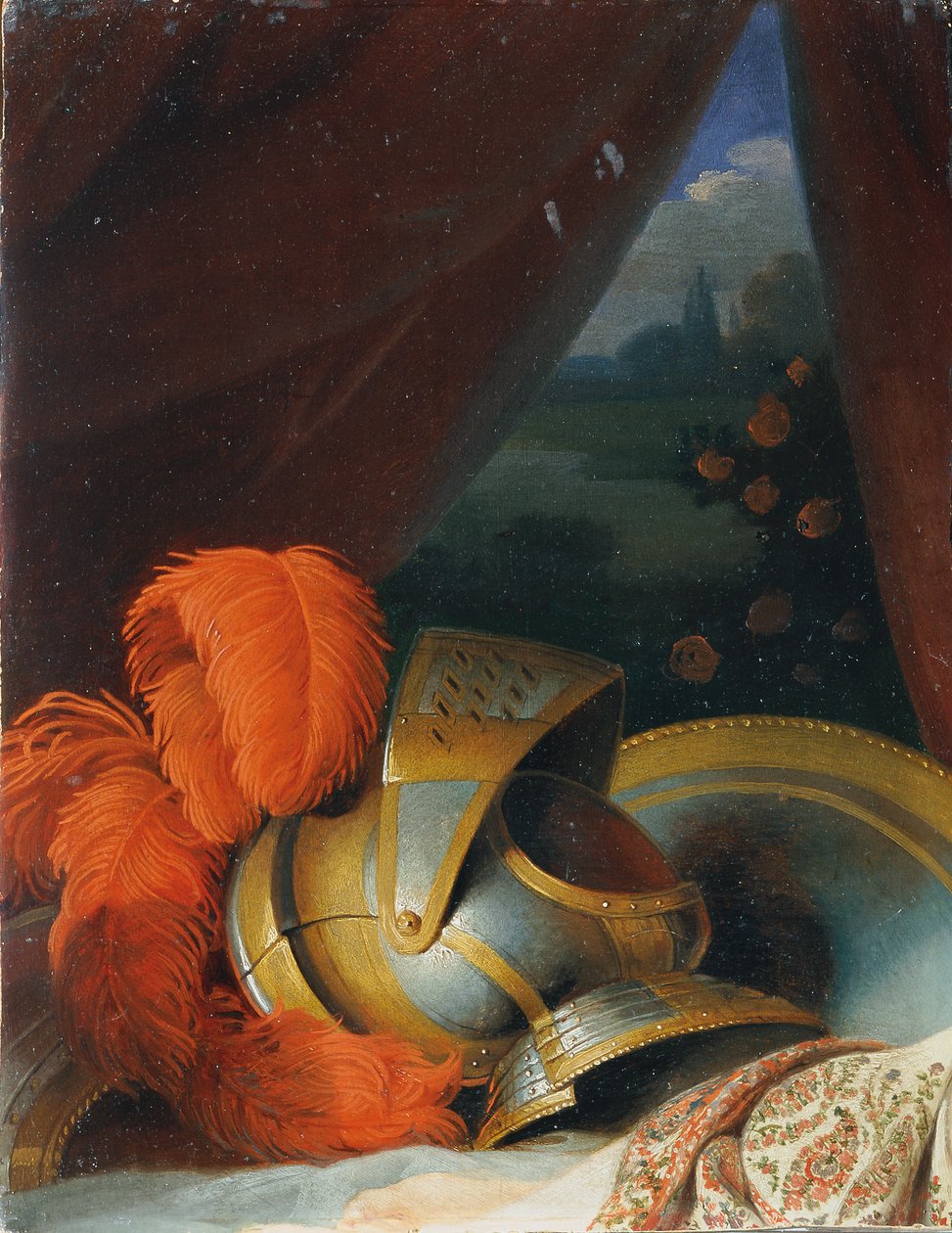 hjelm og rundt skjold av Johann Peter Krafft