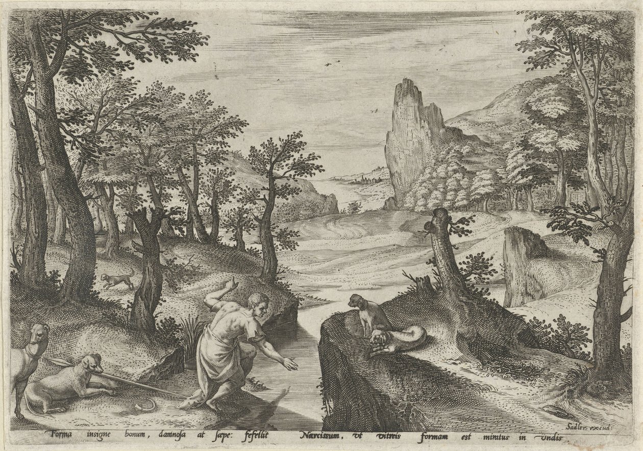 Narcissus-landskap med mytologiske scener (serietittel) av Johann Sadeler (I)
