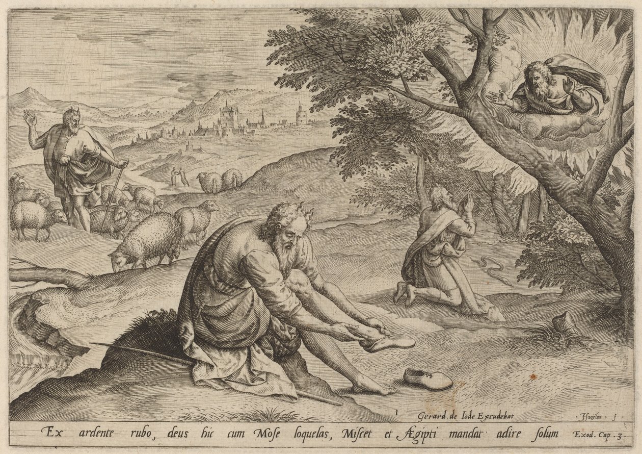 Gud som viser seg for Moses, 1585. av Johann Sadeler I