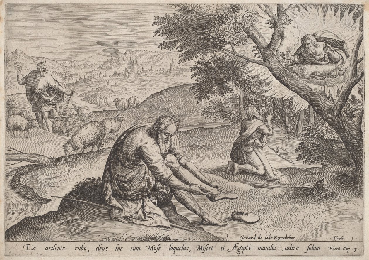 Gud som viser seg for Moses, 1585. av Johann Sadeler I