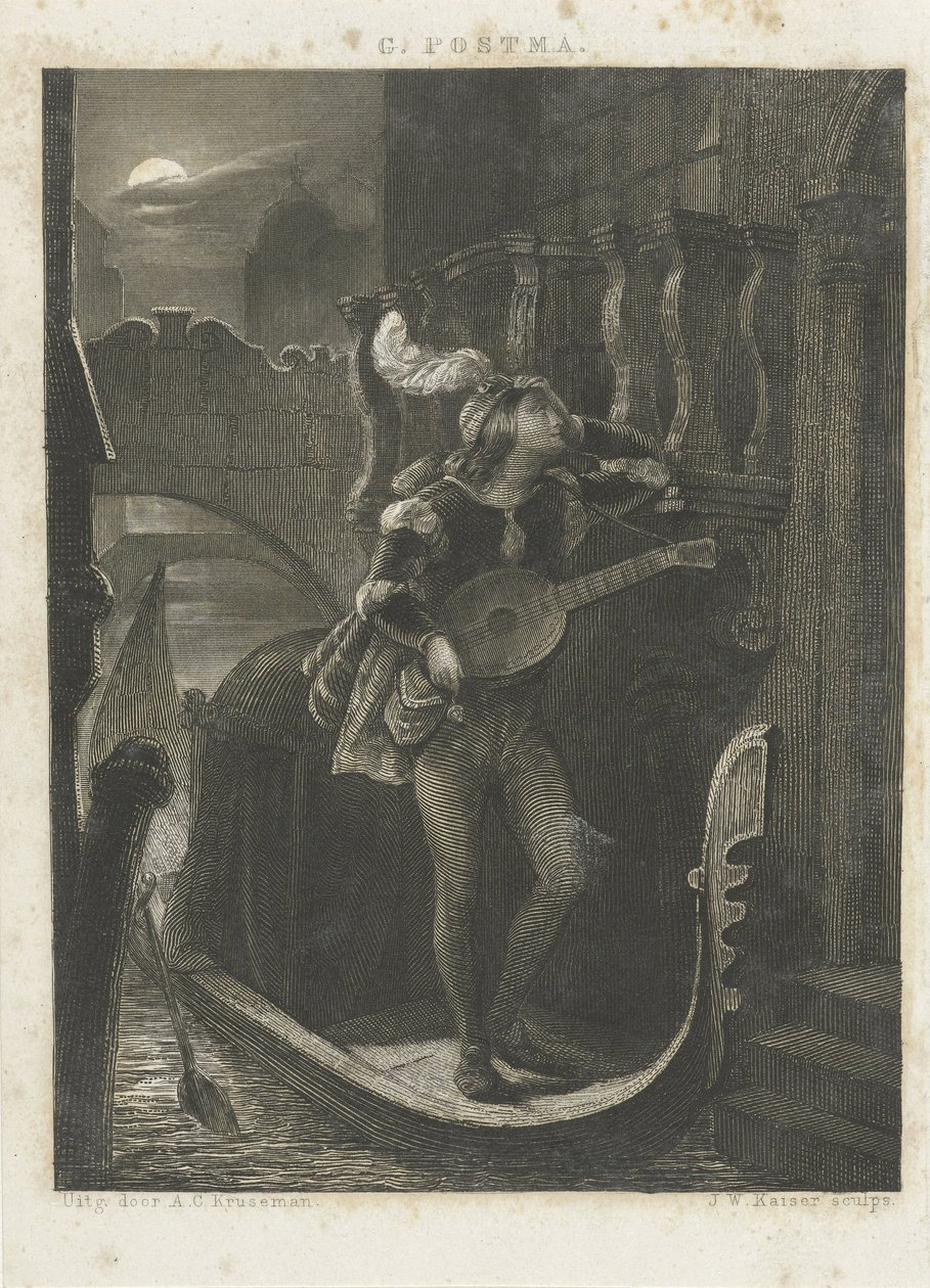 Gondol ved måneskinn av Johann Wilhelm Kaiser (I)