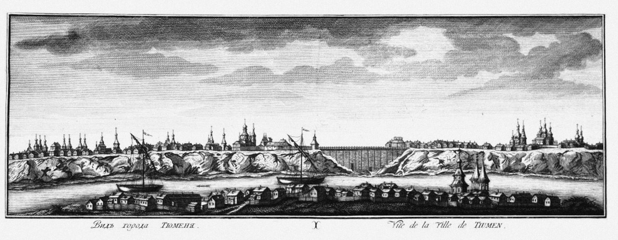 Utsikt over Tyumen, ca 1735 av Johann Wilhelm Lürsenius