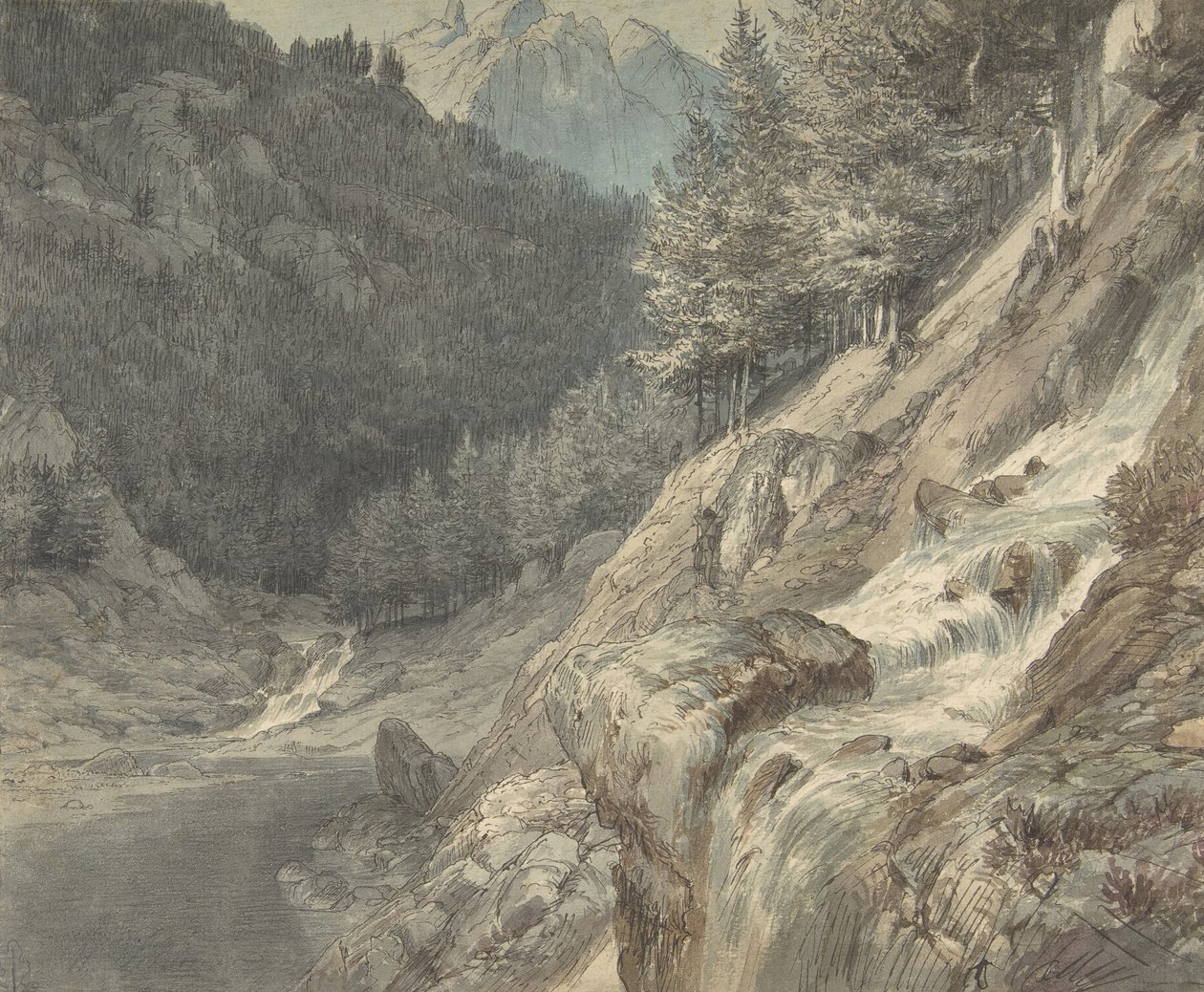 Fjelllandskap med en elv, 1807-63. av Johann Wilhelm Schirmer