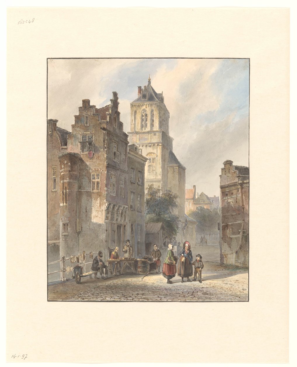 Utsikt over rådhuset i Delft av Johannes Bosboom