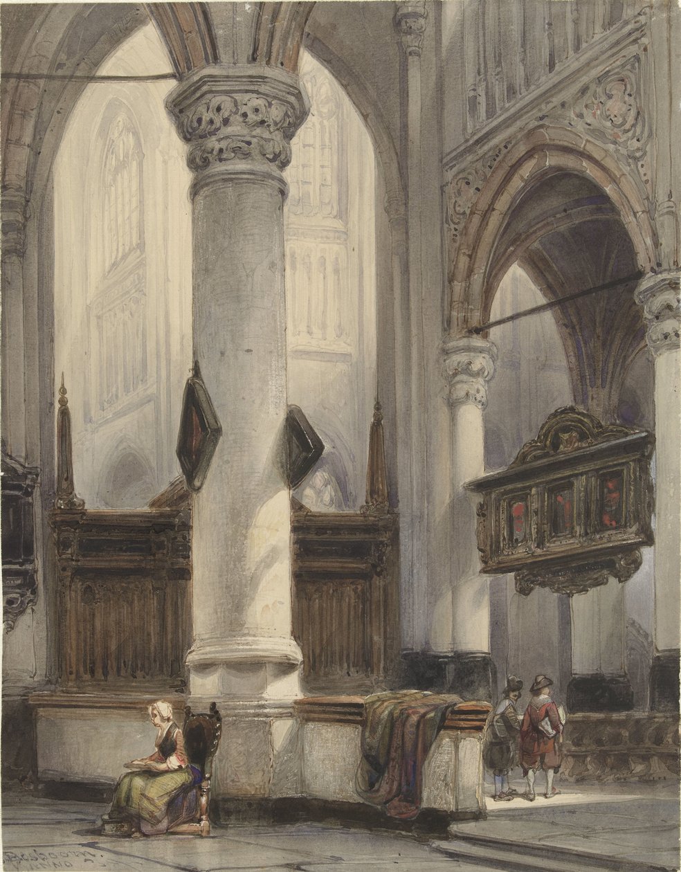 Interiør i den nye kirken i Delft av Johannes Bosboom
