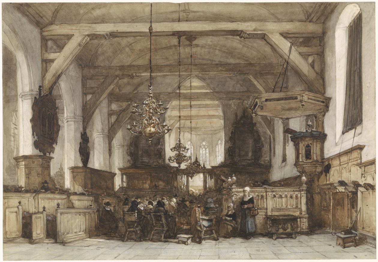 Interiør i den gamle kirken i Maasland av Johannes Bosboom