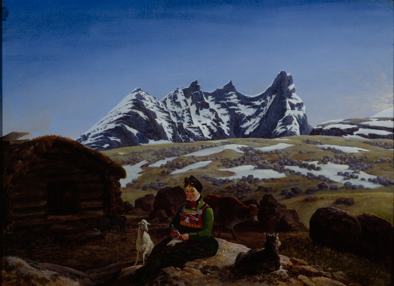 Store Skagastølstind (olje om bord) av Johannes Flintoe