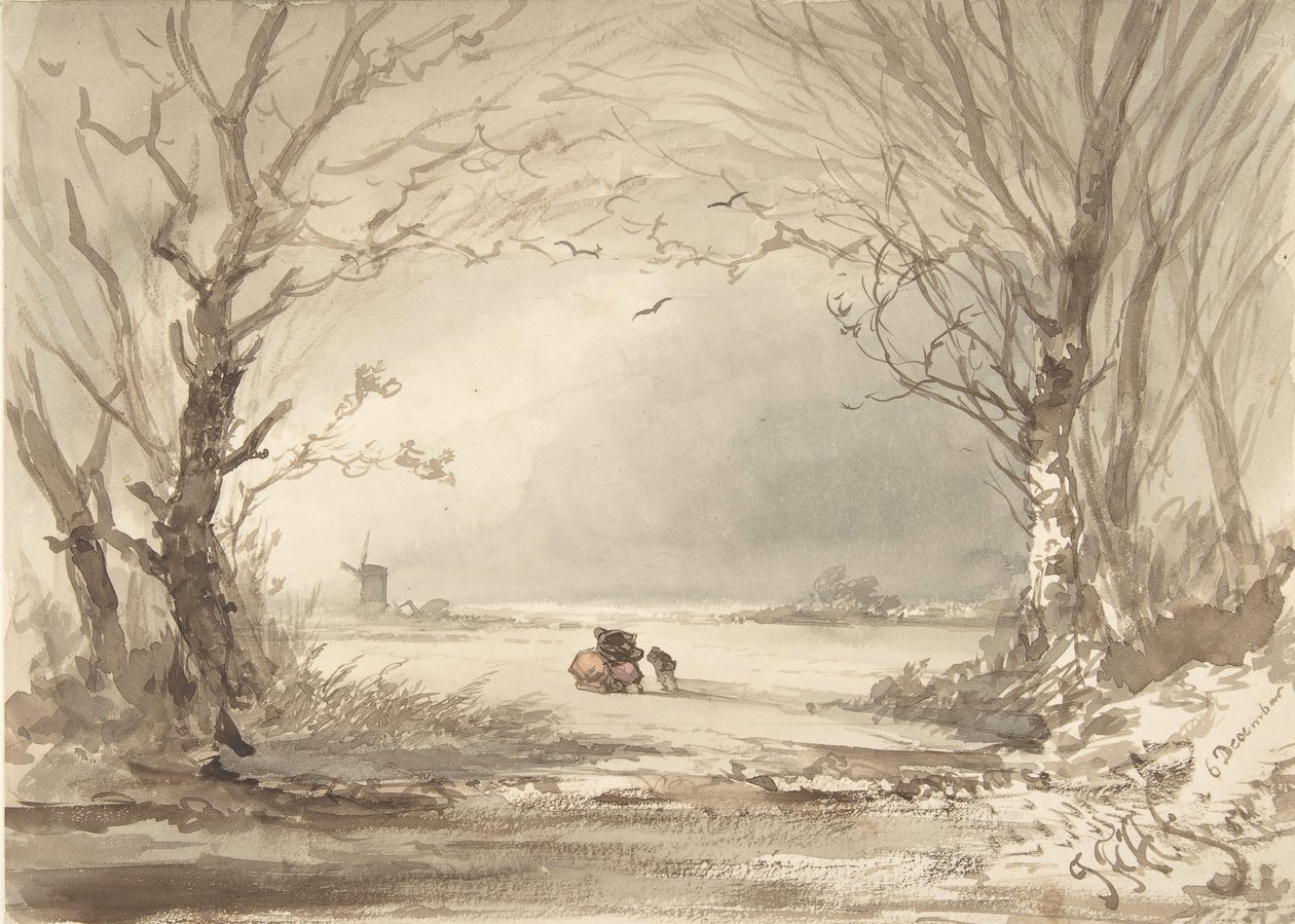 Et vinterlandskap, 1854. av Johannes Franciscus Hoppenbrouwers