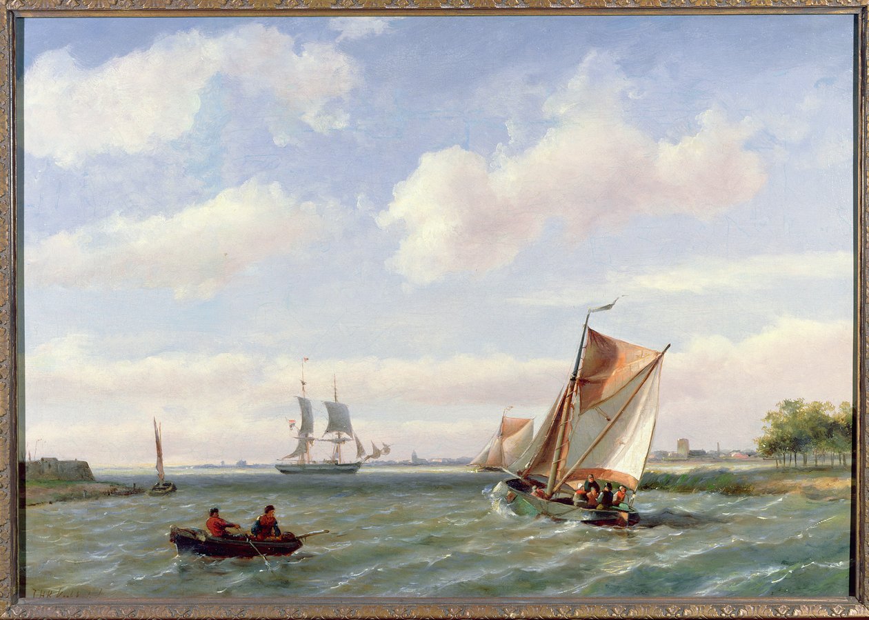 Fiskebåt i en elvemunning av Johannes Hermann Barend Koekkoek