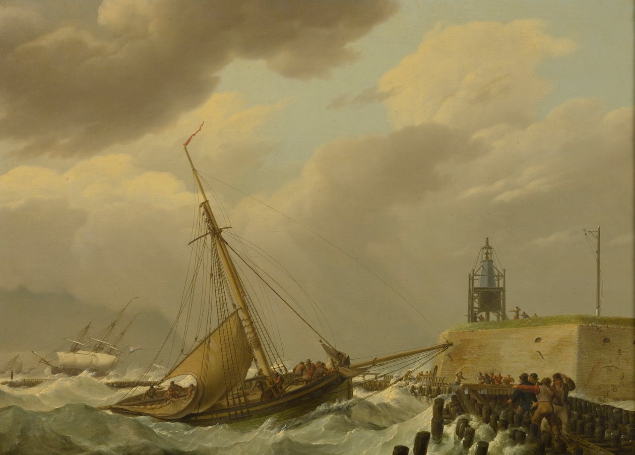 Skip i stormfull sjø av Johannes Hermanus Koekkoek
