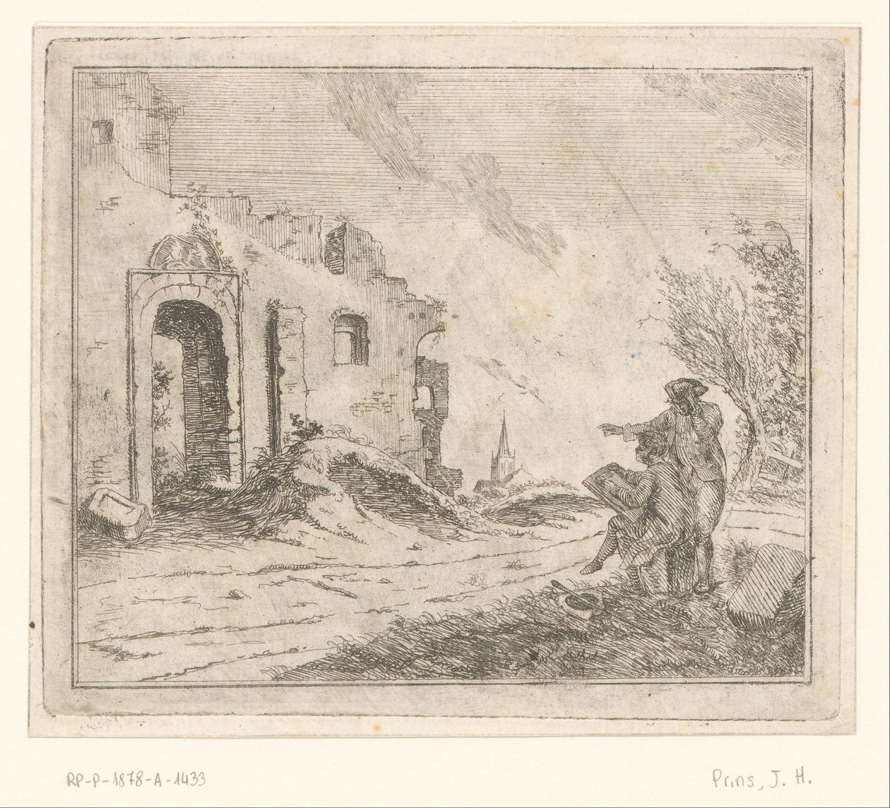 Tegner ved en ruin av Johannes Huibert Prins