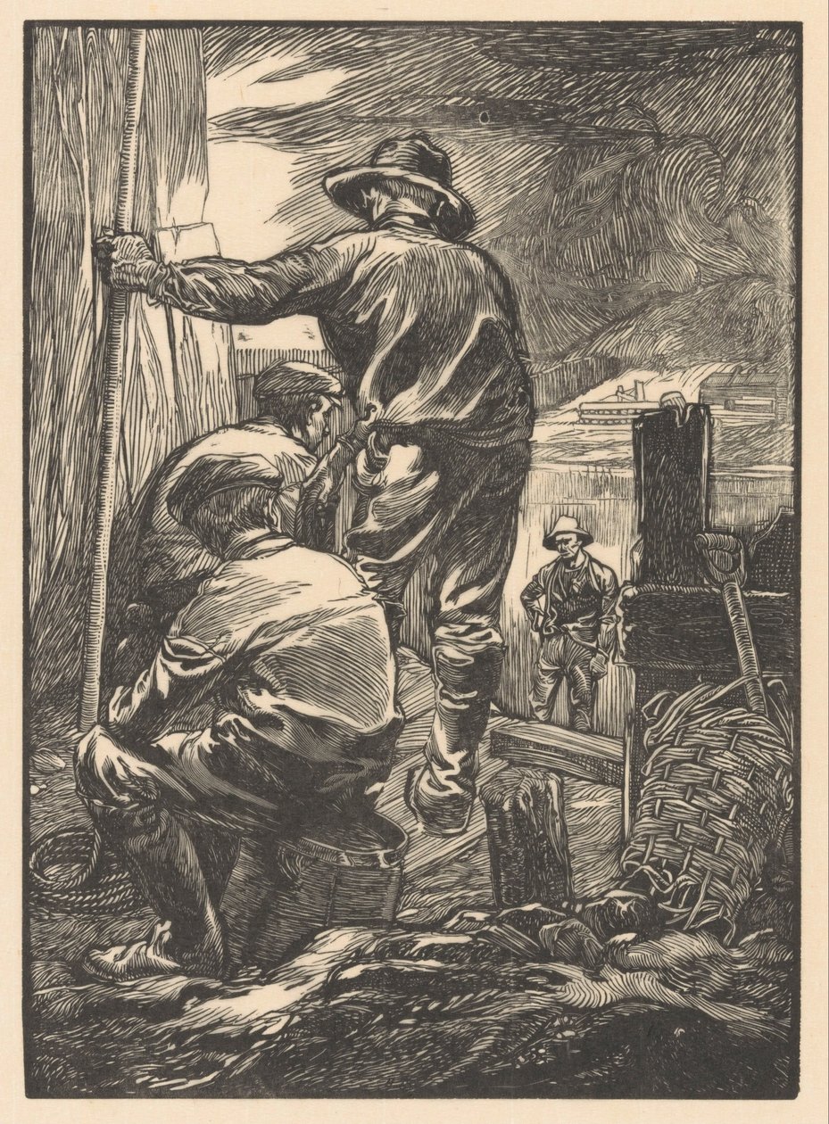 Fire arbeidere ved vannet av Johannes Josephus Aarts