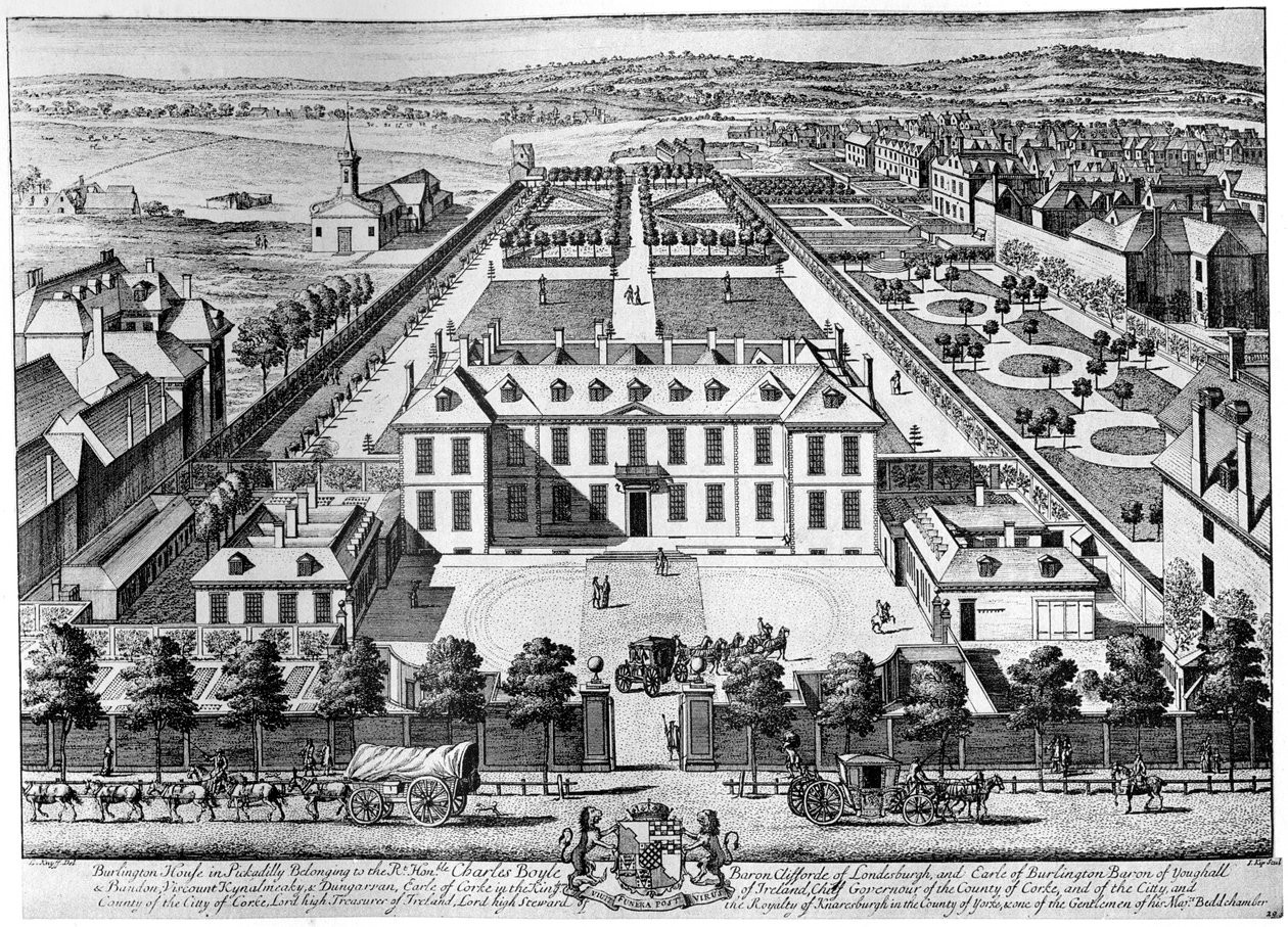 Burlington House, Piccadilly, tidlig på 1700-tallet, 1908. av Johannes Kip