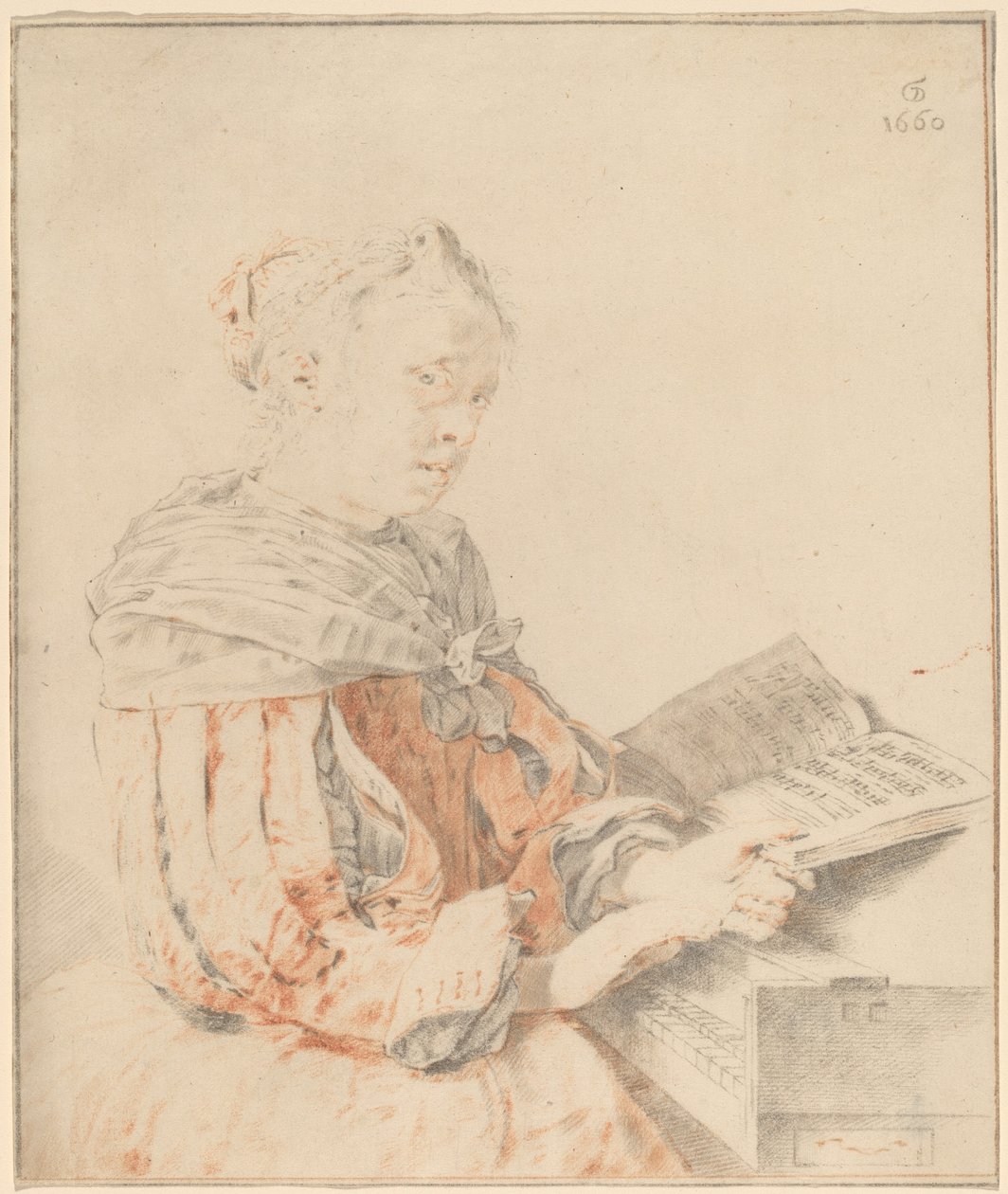 Ung jente ved tastaturet, 1767. av Johannes Kornlein
