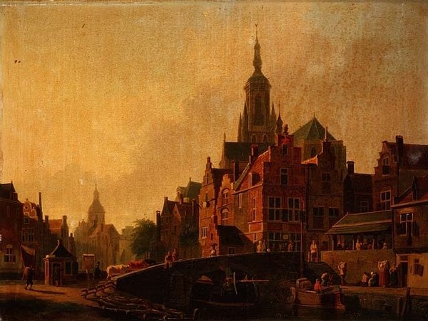 En nederlandsk byscene av Johannes Rutten