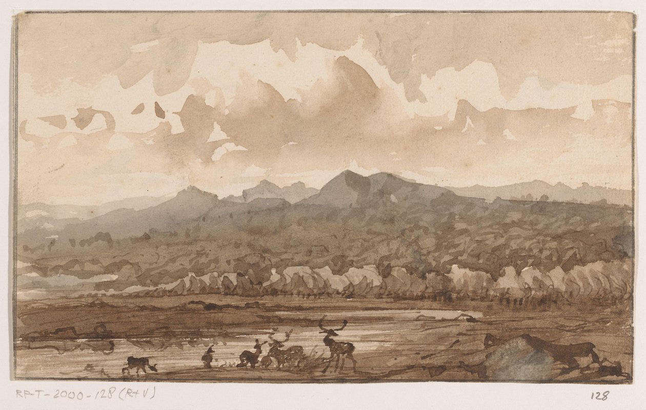 Fjelllandskap med hjort av Johannes Tavenraat (signed by artist)