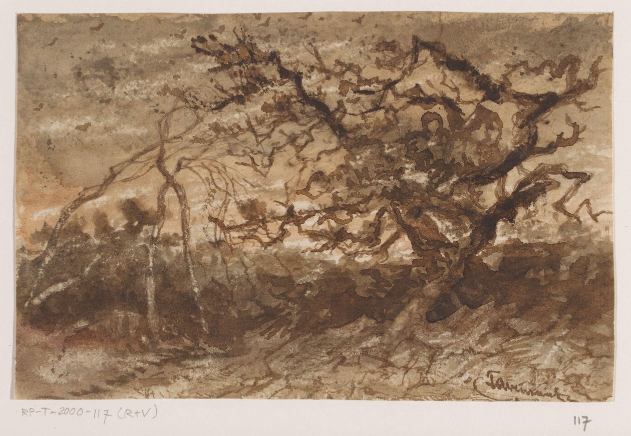 Tre ved solnedgang av Johannes Tavenraat (signed by artist)